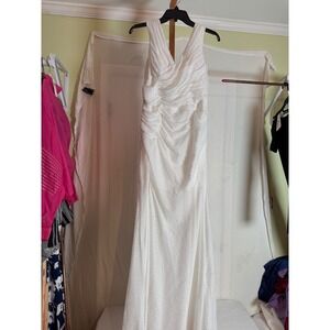 Weinaze White Sequin Ruched V-Neck Formal Evening Gown Dress Size‎ 14 NEW